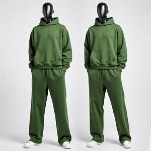 Unisex <b>Green</b> Tracksuit Hooded Full Sleeve Solid Color Loose Fit Breathable Casual Autumn Wear Adults <b>Set</b> - Product Image 5