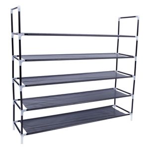 Scarpiera a 5 Ripiani in Tessuto Non Tessuto con Maniglia, Colore Nero, Montaggio Semplice - Product Image 4