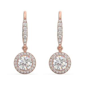 Moissanite <b>Silver</b> <b>Drop</b> <b>Earrings</b> Round Halo Dangle <b>Earrings</b> Elegant Luxury Fine Jewelry Gift For Women Bridal Wedding - Product Image 1