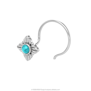Pendiente de Nariz con Turquesa en Forma Redonda de Plata de Ley 925, Estilo Indio, para Mujeres y Niñas - Product Image 2