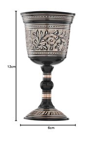 Calice en laiton noir antique avec gravure florale complexe, coupe à vin en métal sur pied, vaisselle décorative vintage, cadeau - Product Image 3
