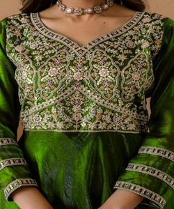 <b>Green</b> <b>Silk</b> Embroidered Floor-Length Anarkali Suit Dupatta Women Traditional Wear India Pakistan Style 86202 BHAWANI- BT-1029 - Product Image 2