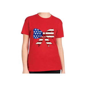 Listo para Usar, Venta al por Mayor, Novedad 2026, Camiseta Casual de Verano con Bordado y Parches, Manga Corta, para Mujer, Día Nacional de EE. UU. - Product Image 3