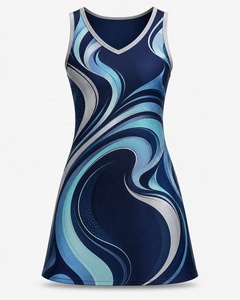 Robe de netball à imprimé vague bleue, col en V, sans manches, vêtements de sport d'équipe, uniforme léger et extensible, pour femmes adultes, taille XL, pour le jeu de netball - Product Image 2