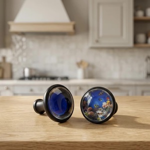 Pomo Redondo de Cerámica para Mueble con Cubierta de Vidrio Floral Azul, Tirador Tradicional para Muebles de Cocina, Duradero - Product Image 5