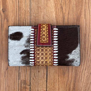 Cuero de piel de vaca real, bolso de mano tallado a mano, funda de teléfono con estampado occidental, billetera elegante, carteras de diseñador de usos múltiples - Product Image 3