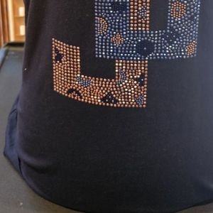 <b>Women</b> <b>Black</b> Rhinestone Graphic T <b>Shirt</b> Short Sleeve Crew Neck Crystal Embellished Casual Fashion Tee Custom Wholesale Apparel - Product Image 3