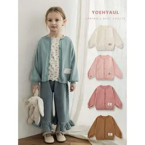 YOEHYAUL High Quality ODM Spring/Fall Baby Kids Clothing Thin Knitted Solid Pure Plain Children's Cardigan Sweater Top For Girls