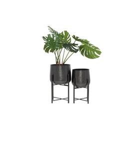 Ensemble de jardinières en métal noir de luxe avec support en fer |   Porte-plantes d'intérieur moderne - Product Image 4