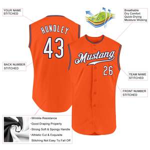 Camiseta de Béisbol Personalizada Naranja sin Mangas con Nombre y Número del Equipo, Impresión Serigrafiada, Malla Transpirable, Corte Regular para Adultos, Unisex - Product Image 2