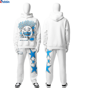 ชุดเซ็ตเสื้อฮู้ดและกางเกงวอร์มสีขาวลายดาวสีน้ำเงินและลายพระจันทร์ สไตล์สตรีทแวร์ สำหรับผู้ใหญ่ รุ่นยอดนิยม - Product Image 4