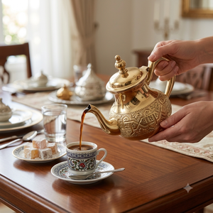 Authentic Moroccan Brass Teapot Hand Engraved Islamic Arab Brass <b>Tea</b> Kettle Antique Gooseneck Coffee <b>Pot</b> Tabletop Teaware - Product Image 4