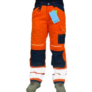 Reflective Fluorescent Polyester <b>Work</b> <b>Pants</b> Multi-Pocket Overalls <b>Cargo</b> <b>Pants</b> Wear-Resistant Dirt-Resistant Safety Workwear - Product Image 1