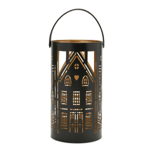 House Punched Christmas Decoration Metal Candle <b>Lanterns</b> <b>Set</b> Of 3 Pieces Black - Product Image 3