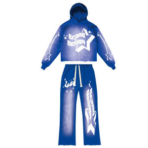 Chándal con estampado DTG en relieve de estilo único y color novedoso para hombre, de peso pesado, fabricado en fábrica, con estampado en relieve y lavado ácido. - Product Image 5