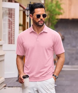 Men's <b>Pink</b> Short Sleeve <b>Polo</b> <b>Shirt</b> Solid Color Knitted Cotton Casual Plus Size Wear - Product Image 1