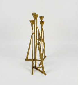 Brutalist Style Gold Candle Holder Antique Gold Finish Multi-Arm <b>Candelabra</b> Geometric Abstract Metal Candlestick for Hotel Lobby - Product Image 3