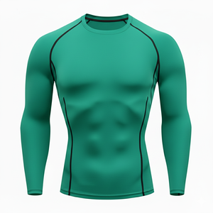 Camiseta Deportiva de Compresión para Hombre, Gris, Manga Larga, Cuello Redondo, Ajustada, Transpirable, de Secado Rápido, que Absorbe la Humedad - Product Image 3