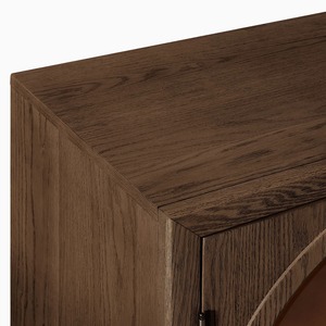 Modern <b>Rustic</b> Handmade Teak Wood Living Room Cabinet with Arched Glass Doors and Storage - Product Image 5