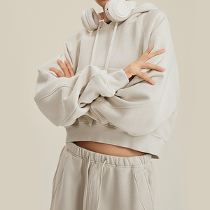 Sudadera con Capucha Corta de Manga Raglán para Mujer, Mezcla de Algodón Premium, Sudadera de Felpa, Logotipo Personalizado, Ropa Urbana, Ropa Deportiva, Proveedor de Fábrica - Product Image 6