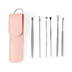 Kit de Limpieza de Oídos de Acero Inoxidable SAAR GLOBAL SURGICAL, 6 Piezas, Herramientas Multifuncionales para Remover Cera de Oídos, Estuche de Cuero Rosa - Product Image 3