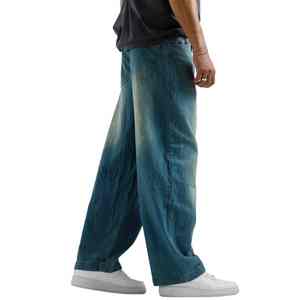 Pantalon cargo ample en denim de coton délavé coupe décontractée, pantalon cargo personnalisé, jean pour homme, pantalon de charpentier avec poches 3D - Product Image 3