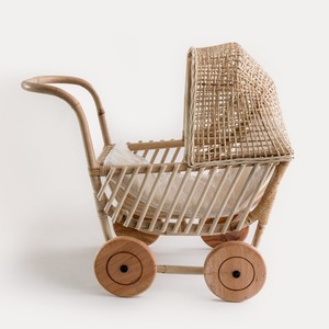 Poussette en rotin pour bébé, jouet naturel fait à la main, landaus pour poupées - Product Image 2