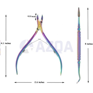 Ensemble de coupe-cuticules, lime à ongles double face et nettoyeur d'ongles en acier inoxydable de haute qualité, finition arc-en-ciel, vente en gros - Product Image 2