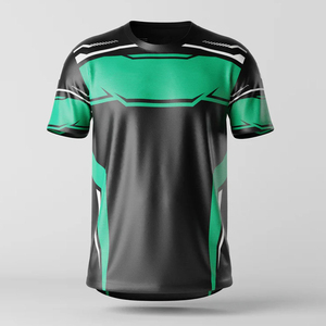 Maillot de football sublimé noir et vert pour homme, manches courtes, anti-humidité, coupe athlétique, col rond, en polyester, vêtement de sport - Product Image 1