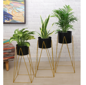Best Price Metal Planter Pot <b>Stand</b> With Gold Plated Frame <b>Black</b> Pots For Indoor Green Plants Minimalist Design - Product Image 1