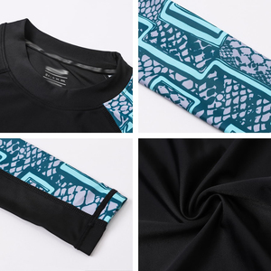 Unisex Long Sleeve Rash Guard Black with Blue Tribal Print Breathable 300g Quick Dry Spandex Polyester <b>Shirt</b> - Product Image 5