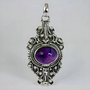 Amethyst Handmade Pendant with Sterling Silver Bezel Setting Natural Purple Oval Gemstone Boho Jewelry February Birthstone - Product Image 4