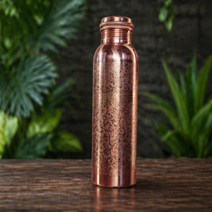 Bouteille d'eau en cuivre avec motif gravé, gourde de voyage réutilisable, style classique, vaisselle en métal - Product Image 2