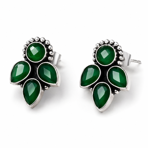 Direct usine Boucles d'oreilles pendantes en laiton oxydé argenté, serties de pierres naturelles en forme de poire, bijoux tendance pour fêtes et mariages - Product Image 4