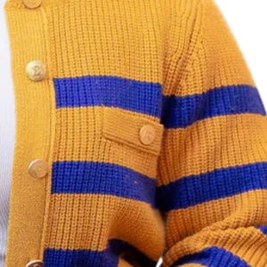 Cardigan rayé bleu et or Sigma Gamma Rho pour femme, pull boutonné, style décontracté de sororité grecque, tricot de qualité supérieure - Product Image 4