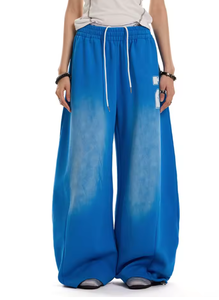Pantalones Deportivos Anchos de Estilo Vintage en Azul Lavado, Unisex, con Cordón Ajustable, Cintura Alta, Estilo Retro y Deportivo - Product Image 3