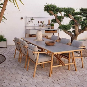 Modern Teak Outdoor Dining <b>Table</b> Set 6 Seater with Cushioned Chairs Luxury Patio Furniture for Villa Resort Hotel - Product Image 1