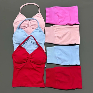 New Women Yoga Running Workout 2 Piece Yoga Sets Sports Wear Gym Fitness Sets Shorts and <b>Bra</b> Workout Sets Polyester Workout Wear - Product Image 2