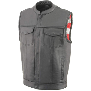 Chaleco Deportivo Samroz para Hombre, de Cuero Premium Negro, con Aberturas en los Brazos con Cordones Estilo Old Glory, Costuras Negras, Cuello en V, Cierre de Cremallera, Estilo Casual para Club - Product Image 1