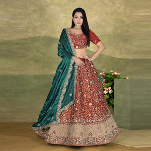 Ensemble Lehenga Choli Fendy avec broderie filée, bordure évasée et dupatta assorti – Tenue vintage pour Diwali, mariage, fête et occasions festives - Product Image 1