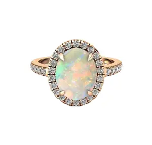 Real Gold Ring 24K Ethiopian Opal Elegant New Design Solid Gold Fine Jewelry Rings With Real Diamonds Ring