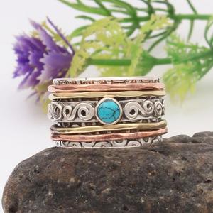 Wholesale Natural Turquoise <b>Spinner</b> <b>Ring</b> <b>925</b> <b>Sterling</b> <b>Silver</b> Handmade Boho Meditation Fidget <b>Ring</b> Women Gemstone Jewelry - Product Image 4