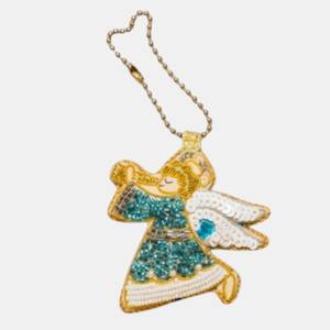 Decoración Colgante con Forma de Ángel y Adornos Zari |   Adorno Festivo para Pared Hecho a Mano con Cuentas, Zari y Pedrería - Product Image 1