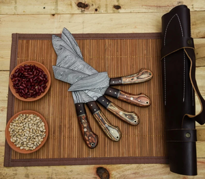 Coffret de couteaux de chef PRESTIGE BLADES, 5 pièces, en acier Damas 67 couches, faits à la main, manche en bois, tranchants, ambidextres, à lame droite - Product Image 4
