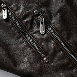 Chaqueta de Motociclista de Cuero Genuino para Hombre, Cuello Alto, Cierre de Cremallera, Estilo Biker - Product Image 5