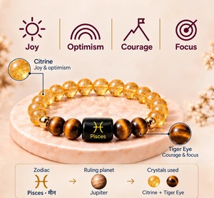 กำไลข้อมือราศีมีนขายส่ง กำไลลูกปัดคริสตัลซิทรินไทเกอร์อาย เครื่องประดับอัญมณีโหราศาสตร์แบบกำหนดเองสำหรับผู้ชายและผู้หญิง - Product Image 2