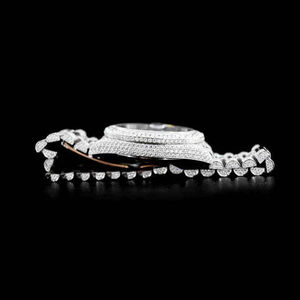 Montre mécanique de luxe avec diamants naturels, bracelet jaune en acier inoxydable, cadran à aiguilles bleu marine, cadeau idéal pour homme - Product Image 3