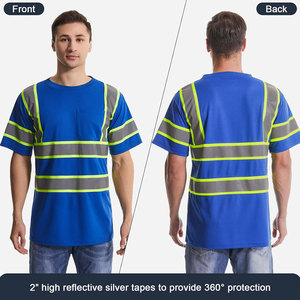 เสื้อยืดทำงานแบบยูนิเซ็กซ์ สีน้ำเงิน สะท้อนแสง มีแถบสะท้อนแสง กระเป๋าหน้าอก กันน้ำ ระบายอากาศได้ดี ผ้าฝ้ายตรวจจับรอยเจาะได้ - Product Image 5