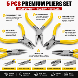 Jewelry <b>Pliers</b> <b>Set</b> 5-Piece Stainless Steel Tools With Yellow Handles For DIY Jewelry Making - Product Image 5