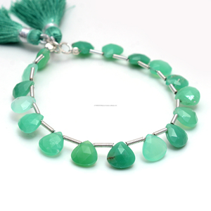 Perles de chrysoprase d'olive naturelle verte de haute qualité à facettes en forme de coeur 6 pouces 8x8 MM fabrication de bijoux en pierres précieuses - Product Image 3